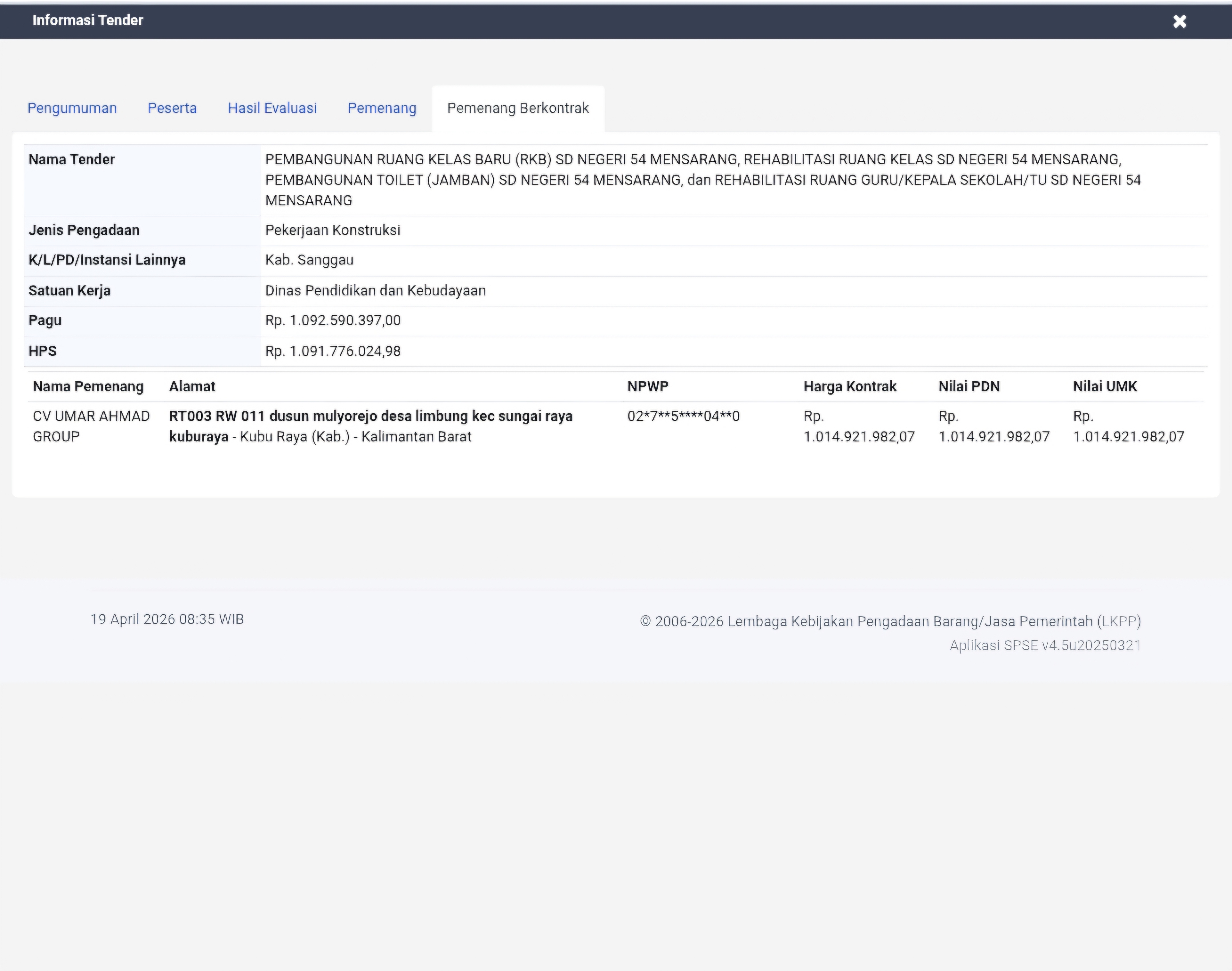 Soal Bangunan SDN 54 Mensarang, Ini Daftar Lengkap Penyedia Jasa Pembangunannya